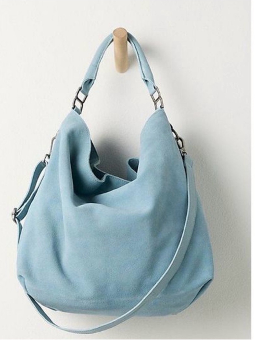 Free People Powder Blue Suede Hobo Shoulder Bag